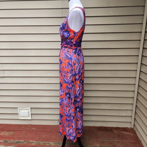 Maeve Anthropologie Macie Maxi Dress Floral Print Red Purple Pockets Sleeveless - Picture 8 of 14